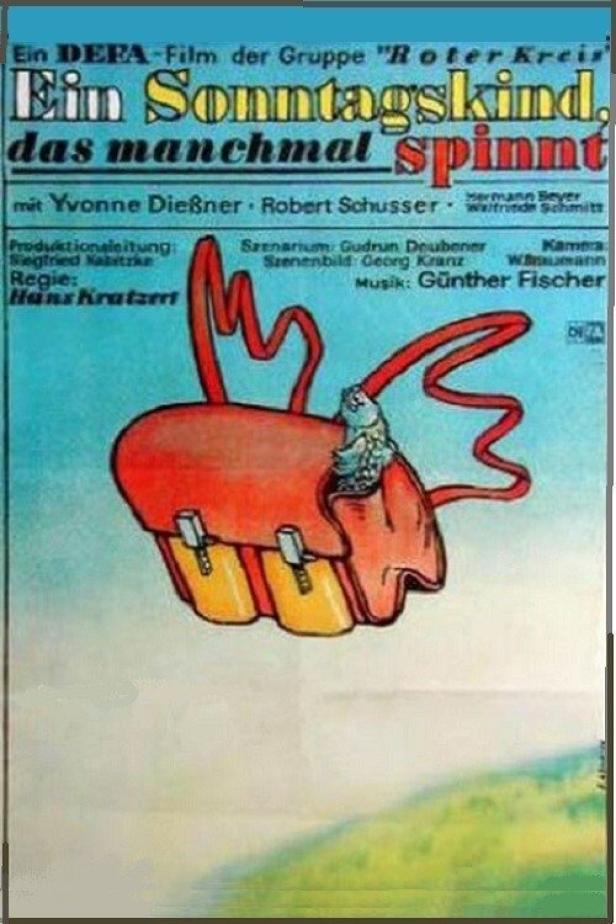 Das Filmplakat für „Ein Sonntagskind, das manchmal spinnt“ zeigt eine fliegende Schultasche.