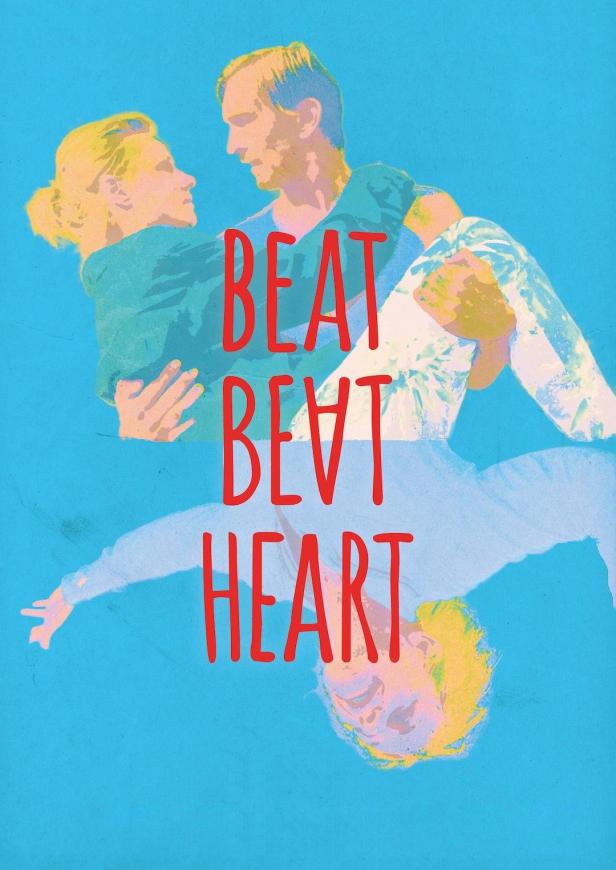 Ein Mann trägt eine Frau in seinen Armen; darüber steht in roter Schrift „Beat Beat Heart“.