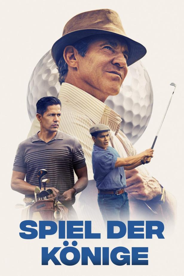 Das Filmplakat für „Spiel der Könige“ zeigt drei Golfspieler vor einem Golfball.
