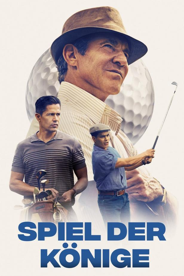 Das Filmplakat für „Spiel der Könige“ zeigt drei Männer beim Golfspielen.
