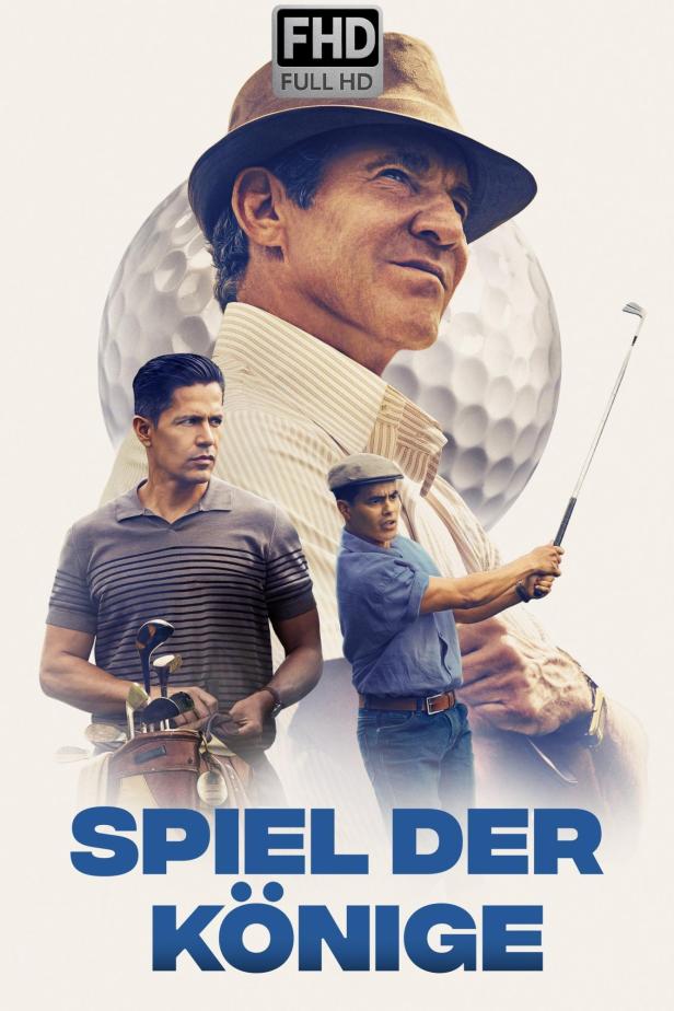 Das Filmplakat für „Spiel der Könige“ zeigt drei Golfspieler unterschiedlichen Alters.