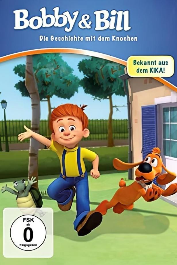 Cover von „Bobby & Bill: Die Geschichte mit dem Knochen“ mit Bobby, Bill und einer Schildkröte.