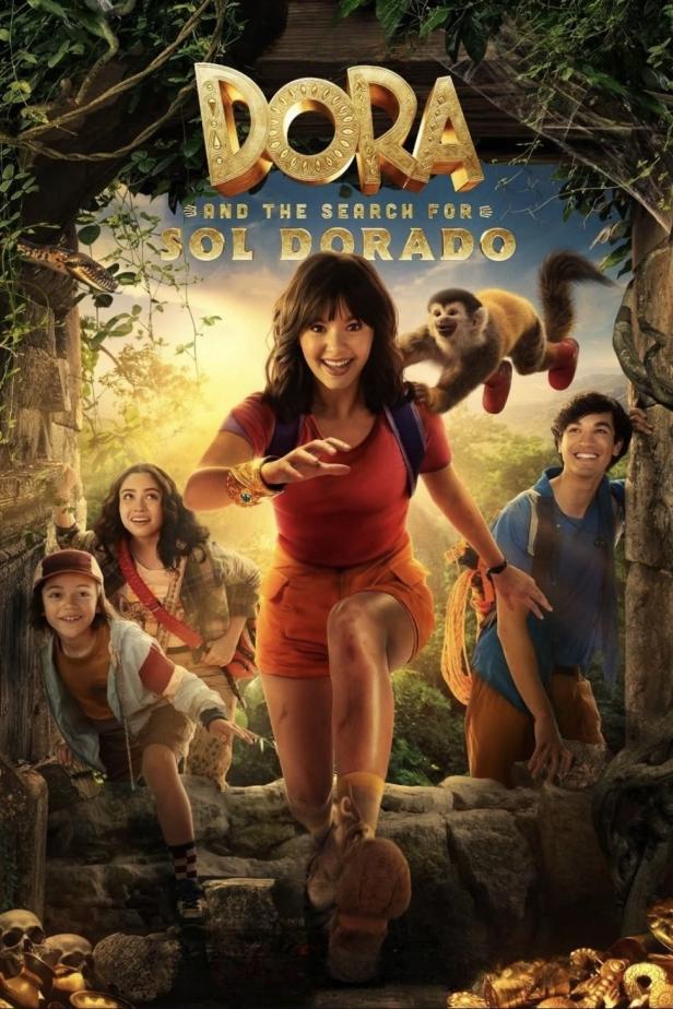 Das Filmplakat für „Dora and the Search for Sol Dorado“ zeigt Dora und ihre Freunde auf einem Abenteuer.