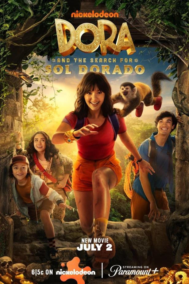 Das Filmplakat zu „Dora and the Search for Sol Dorado“ zeigt Dora und ihre Freunde im Dschungel.