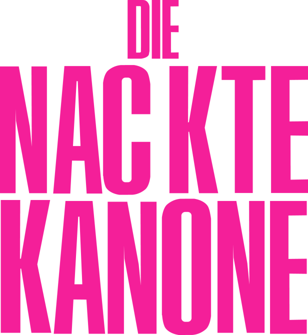 Das Filmplakat für „Die nackte Kanone“ in Pink auf Schwarz.