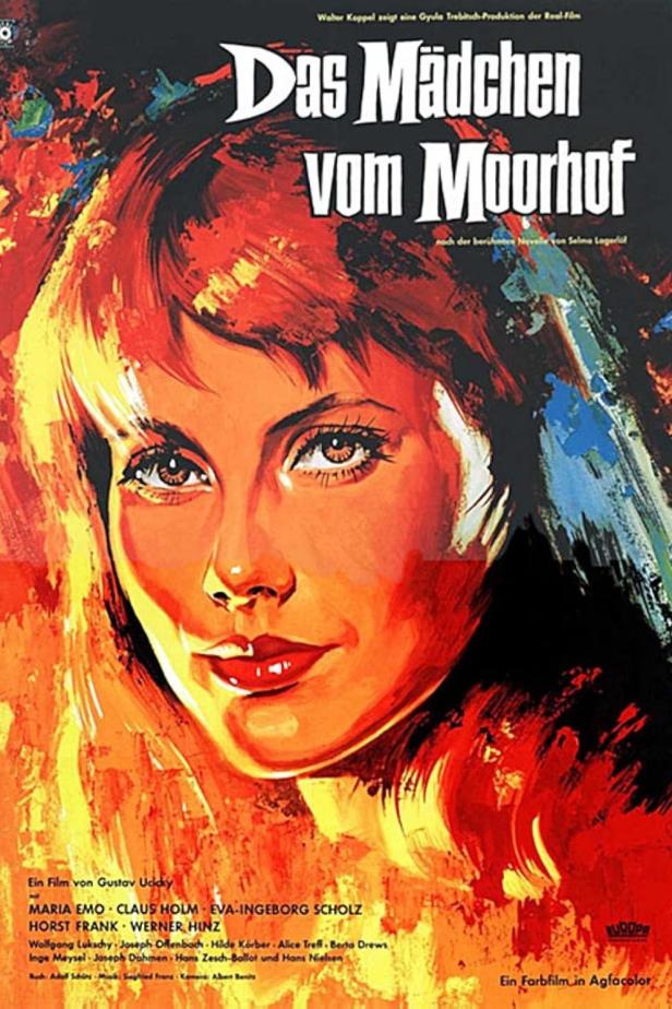 Das Filmplakat für „Das Mädchen vom Moorhof“ zeigt das Porträt einer jungen Frau.