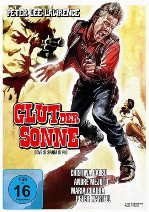 Das Filmplakat für „Glut der Sonne“ zeigt Peter Lee Lawrence mit einer Waffe.