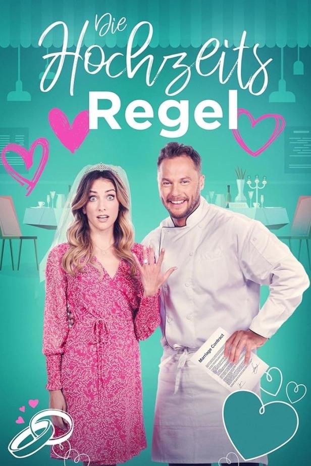 Das Filmplakat für „Die Hochzeits-Regel“ zeigt eine Braut und einen Koch mit einem Ehevertrag.