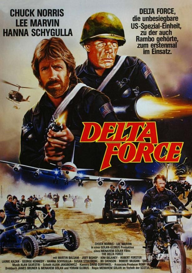Das Filmplakat für „Delta Force“ mit Chuck Norris und Lee Marvin.