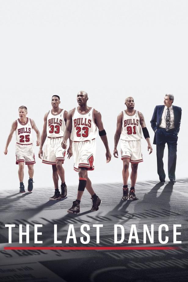 Das Poster für die Dokumentation „The Last Dance“ mit Michael Jordan, Scottie Pippen, Dennis Rodman und Steve Kerr.