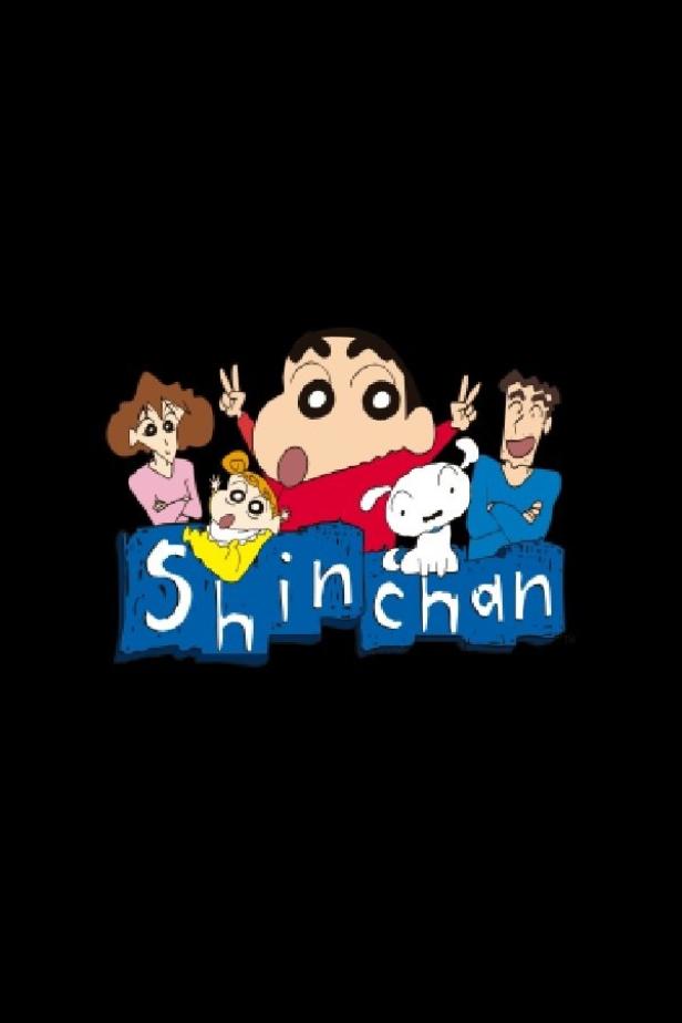 Die Familie Nohara, bekannt aus der Anime-Serie „Shin Chan“, posiert für ein Gruppenbild.