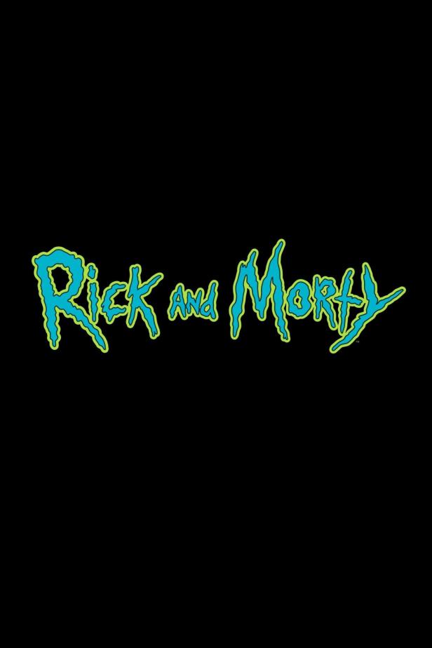Das stilisierte Logo der Fernsehserie „Rick and Morty“ vor schwarzem Hintergrund.