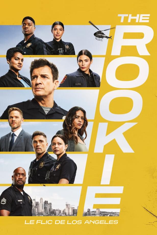 Das Poster zur Fernsehserie „The Rookie“ zeigt die Hauptdarsteller vor der Skyline von Los Angeles.