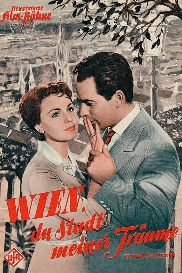 Das Filmplakat für „Wien, du Stadt meiner Träume“ zeigt ein Paar vor der Wiener Skyline.