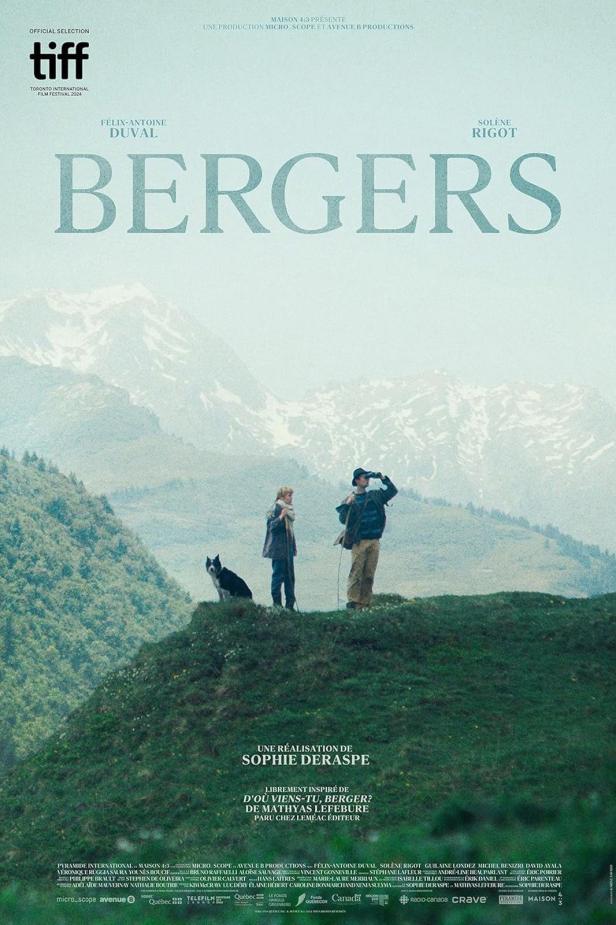 Das Filmplakat für „Bergers“ zeigt zwei Personen und einen Hund in einer Berglandschaft.
