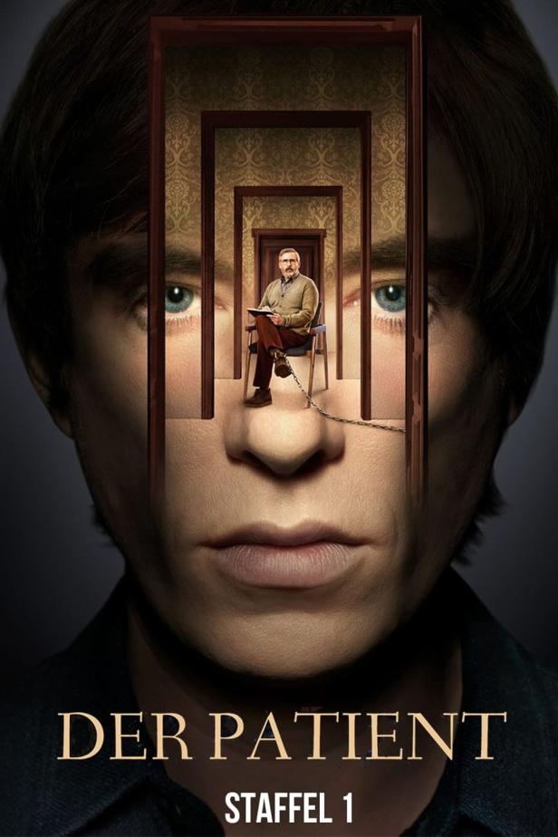 Das Poster für „Der Patient“ Staffel 1 zeigt einen gefesselten Therapeuten im Kopf seines Patienten.