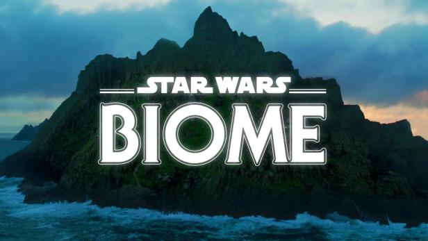 Das Logo von „Star Wars Biome“ vor einer felsigen Küstenlandschaft.