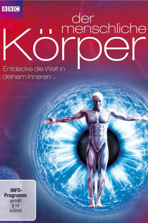 Das Cover der BBC-Dokumentation „Der menschliche Körper“ zeigt eine stilisierte menschliche Figur vor einem Auge.