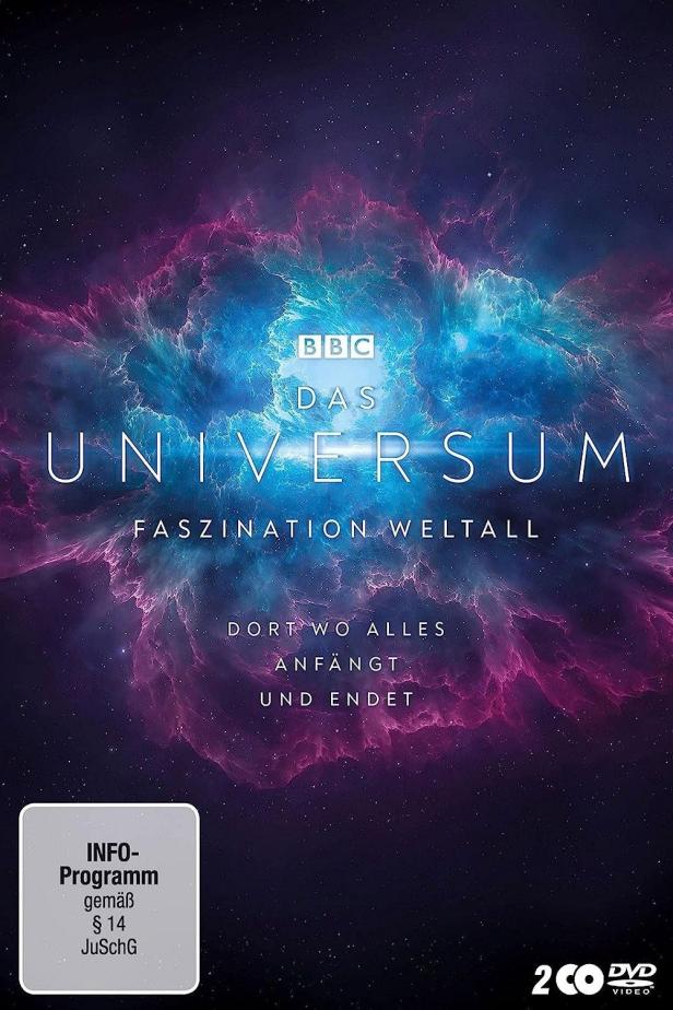 Das Cover der BBC-Dokumentation „Das Universum – Faszination Weltall“ zeigt einen bunten Nebel.