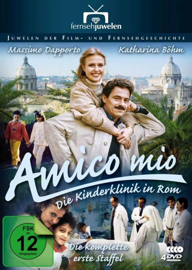 Das DVD-Cover von „Amico mio – Die Kinderklinik in Rom“ mit Massimo Dapporto und Katharina Böhm vor einer römischen Stadtansicht.