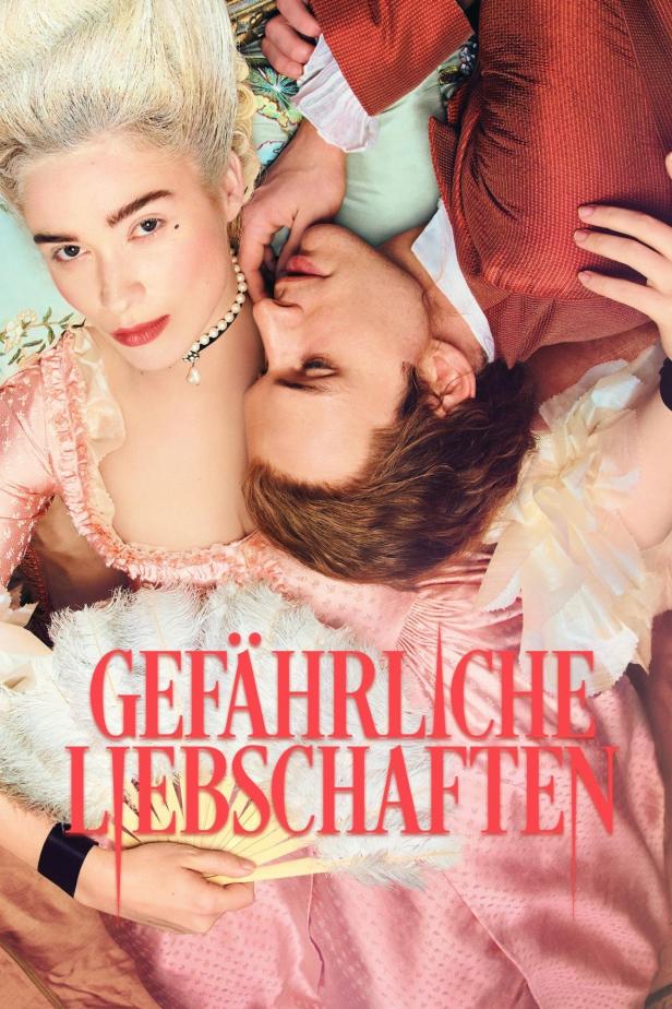 Das Filmplakat für „Gefährliche Liebschaften“ zeigt zwei Personen in historischer Kleidung.