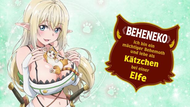 Eine blonde Elfe hält eine kleine Katze im Arm.