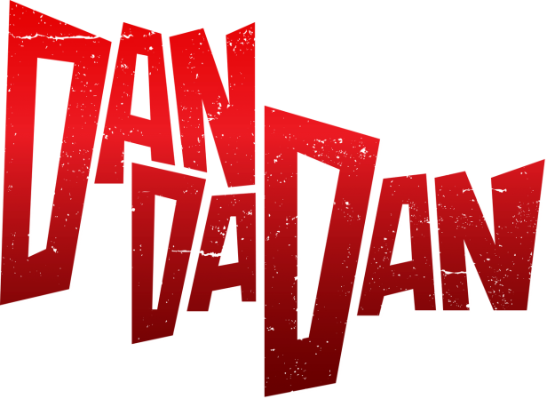 Das rote, kantige Logo von „Dandadan“ auf schwarzem Hintergrund.