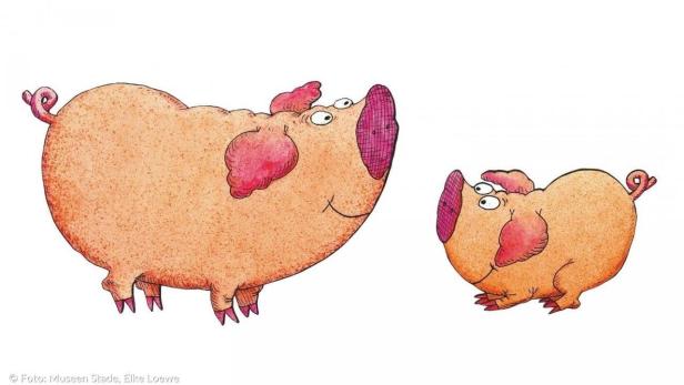 Eine Illustration von zwei cartoonartigen Schweinen vor einem weißen Hintergrund.