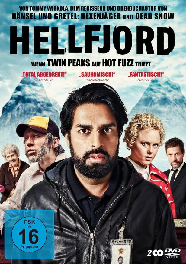 Das Filmplakat zu „Hellfjord“ zeigt mehrere Charaktere vor einer Bergkulisse.