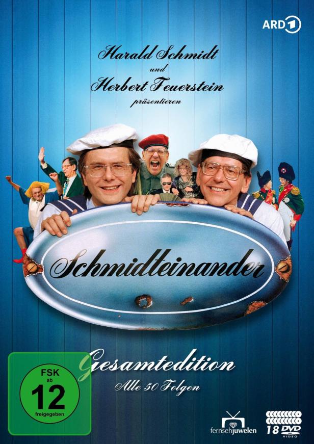 Das DVD-Cover der „Schmidteinander“-Gesamtedition mit Harald Schmidt und Herbert Feuerstein.