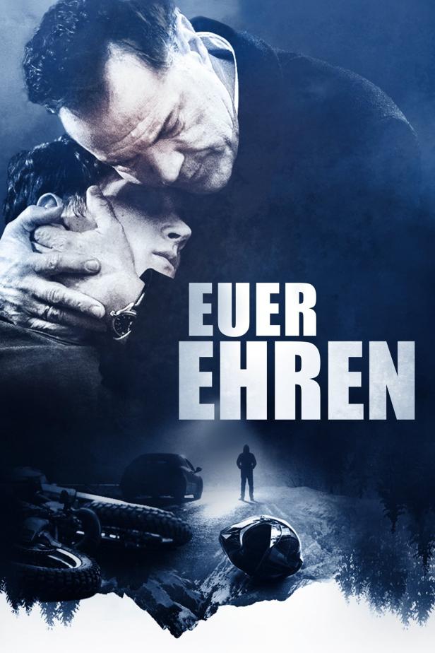 Das Filmplakat für „Euer Ehren“ zeigt zwei Männer und einen Tatort im Schnee.