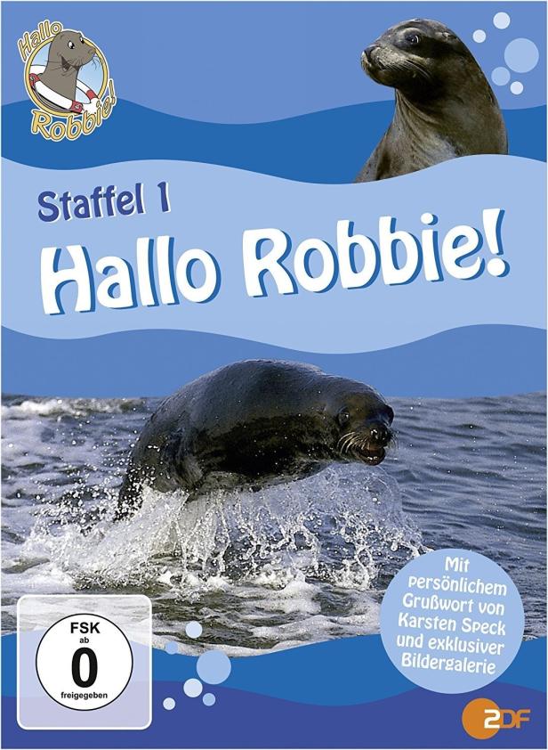 Das Cover der ersten Staffel von „Hallo Robbie!“ mit einem springenden Seehund.