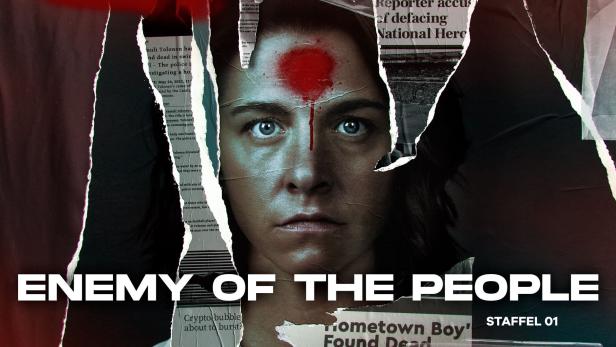 Das Poster für „Enemy of the People“ Staffel 1 zeigt eine Frau mit einem roten Fleck auf der Stirn.