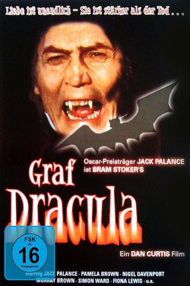 Das Filmplakat für „Graf Dracula“ mit Jack Palance als Dracula mit blutigen Zähnen.