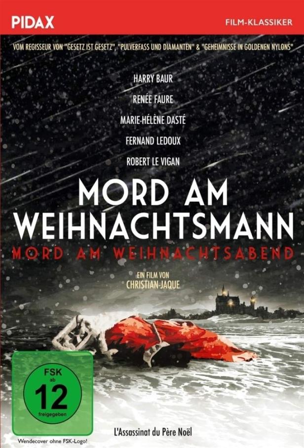 Das Filmplakat zu „Mord am Weihnachtsmann“ zeigt eine Leiche im Weihnachtsmannkostüm vor einem Schloss.