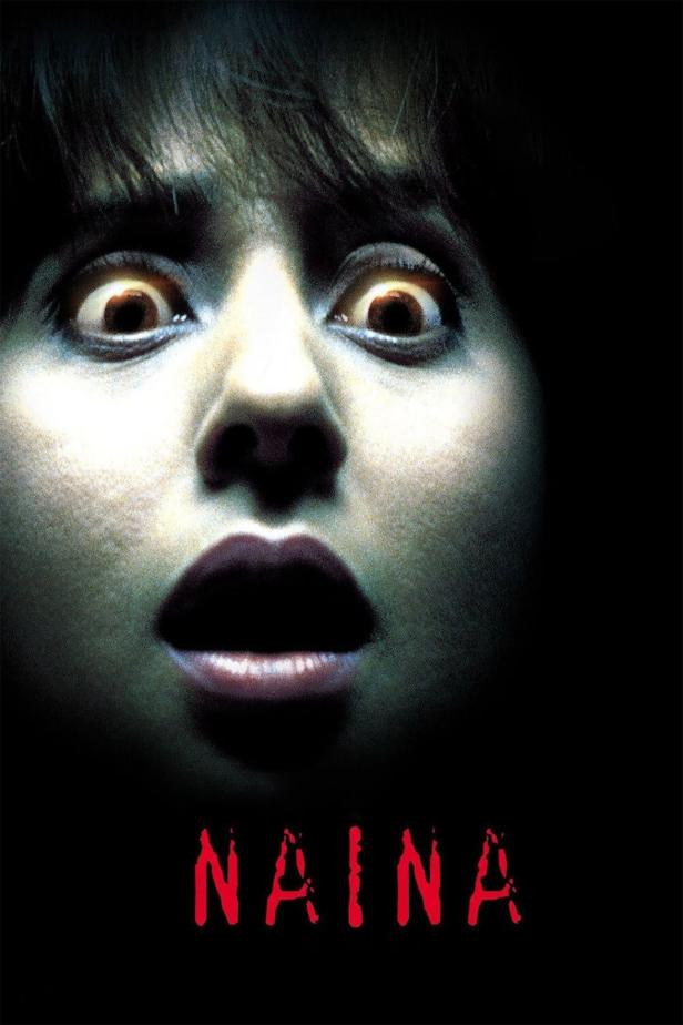 Das Gesicht einer verängstigten Frau, möglicherweise ein Filmposter für „Naina“.