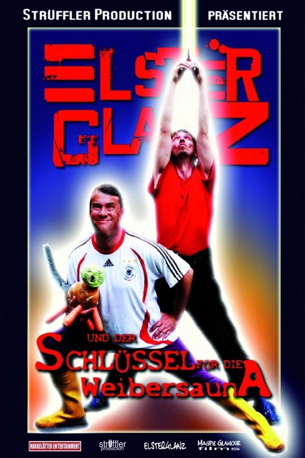 Das Filmplakat für „Elsterglanz und der Schlüssel für die Weibersauna“ zeigt zwei Männer.