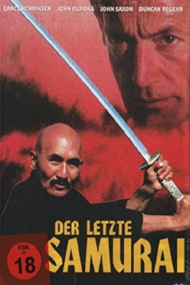 Das Filmplakat für „Der Letzte Samurai“ zeigt einen Mann mit Katana vor rotem Hintergrund.