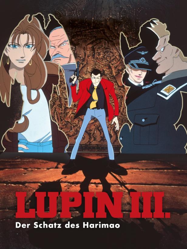 Das Filmplakat zu „Lupin III: Der Schatz des Harimao“ zeigt Lupin und weitere Charaktere.