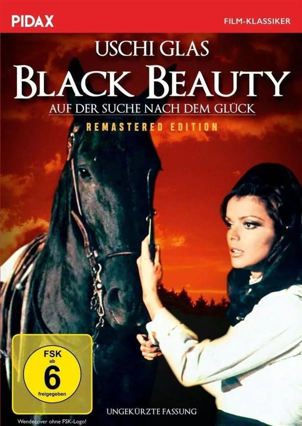 Das Cover des Films „Black Beauty“ mit Uschi Glas und einem schwarzen Pferd.