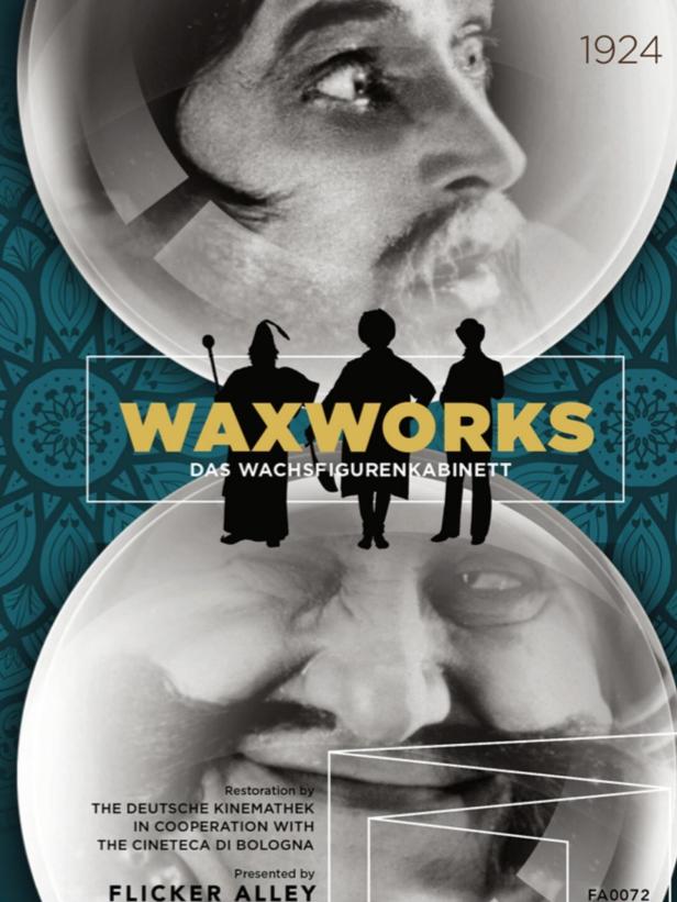 Das Filmplakat für „Waxworks“ (Das Wachsfigurenkabinett) aus dem Jahr 1924 zeigt Porträts und Silhouetten.