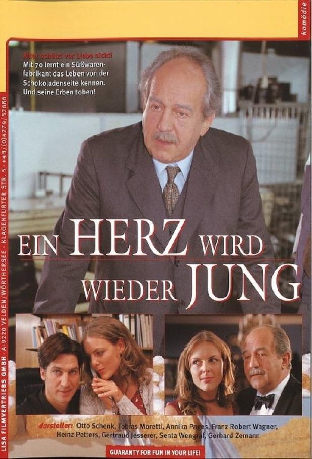 Das Filmplakat zu „Ein Herz wird wieder jung“ zeigt Otto Schenk als Süßwarenfabrikant.
