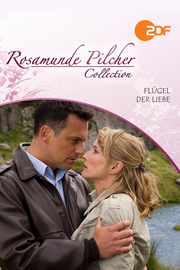 Ein Mann und eine Frau umarmen sich auf dem Cover von Rosamunde Pilchers „Flügel der Liebe“.