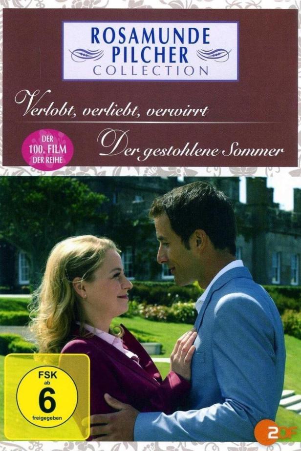 Das Cover des Rosamunde Pilcher Films „Der gestohlene Sommer“ mit einem Paar vor einem Herrenhaus.