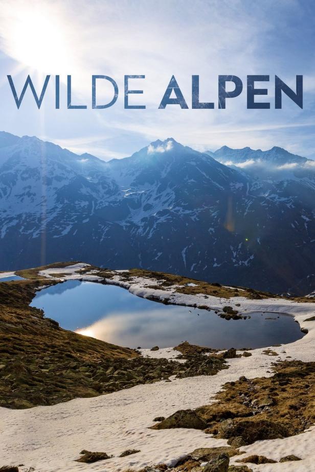 Ein Bergsee in den Alpen spiegelt die umliegenden schneebedeckten Gipfel wider.