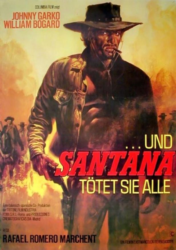Das Filmplakat für „… und Santana tötet sie alle“ zeigt einen Revolverhelden mit Zigarre.