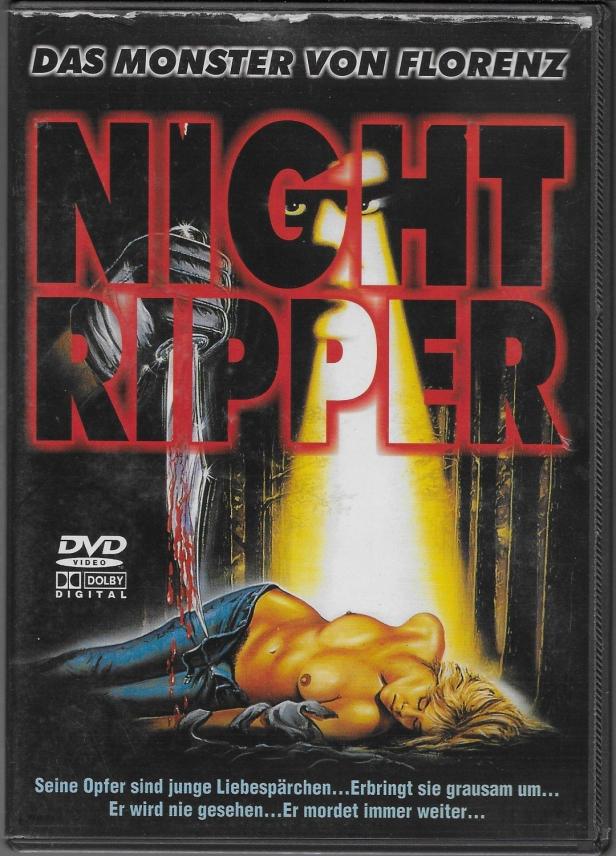 Das Cover des Horrorfilms „Das Monster von Florenz: Night Ripper“ mit einer toten Frau und einem blutigen Messer.