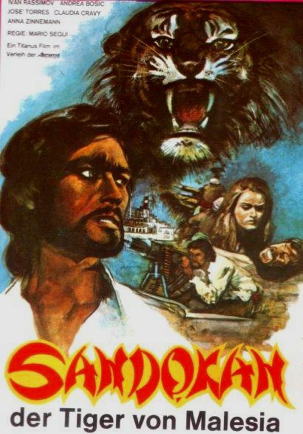 Das Filmplakat für „Sandokan – Der Tiger von Malesia“ zeigt Sandokan und einen Tiger.