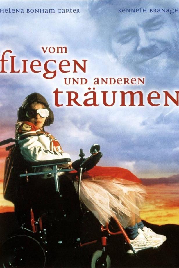 Das Filmplakat für „Vom Fliegen und anderen Träumen“ zeigt ein Mädchen im Rollstuhl vor einem Sonnenuntergang.