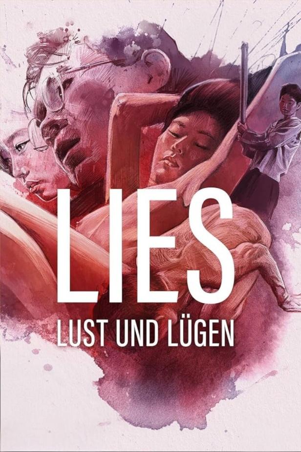 Das Cover des Films „Lies: Lust und Lügen“ zeigt mehrere Personen in einem Aquarellstil.